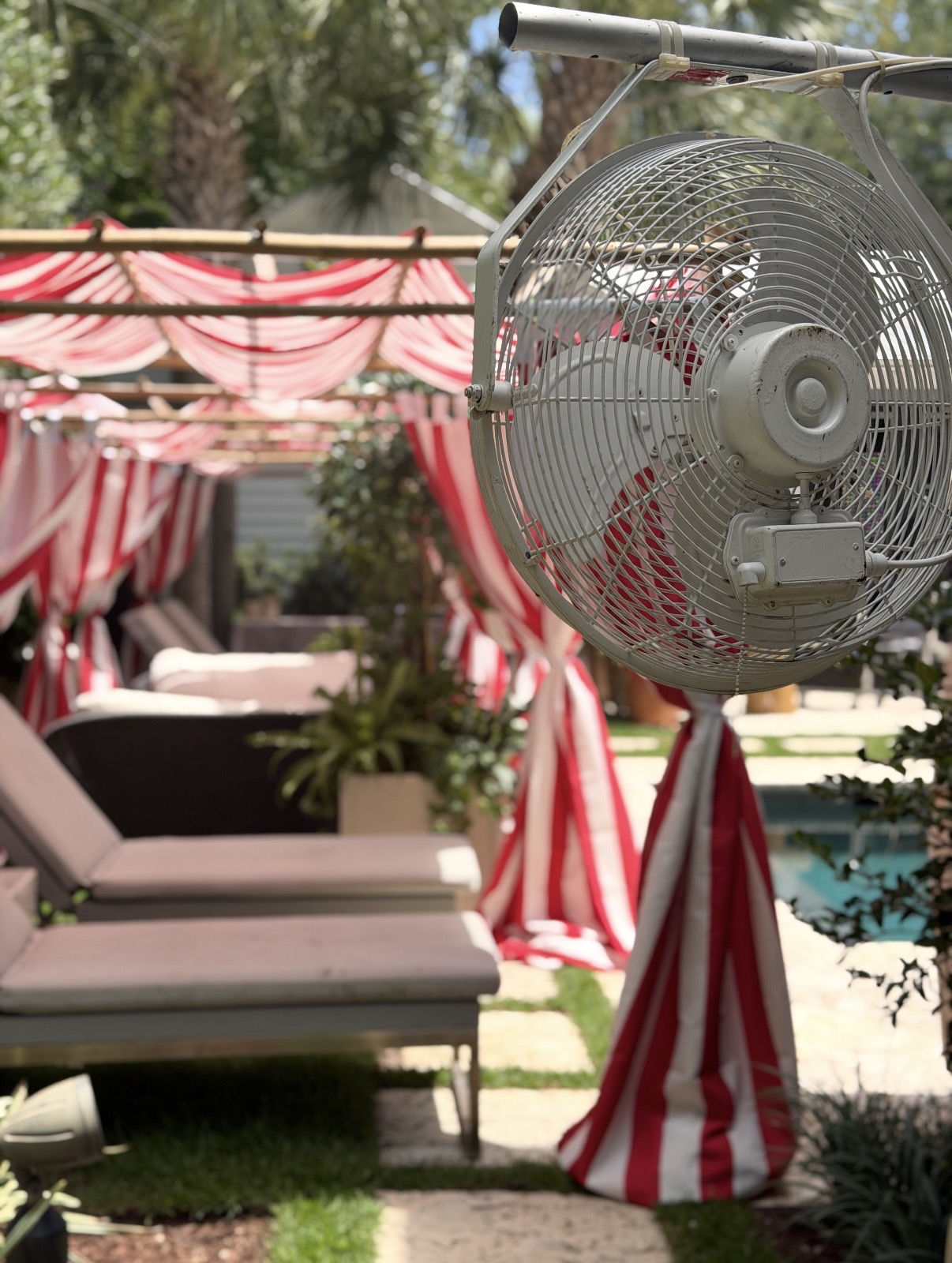 Poolside cabana with All-Mist misting fan